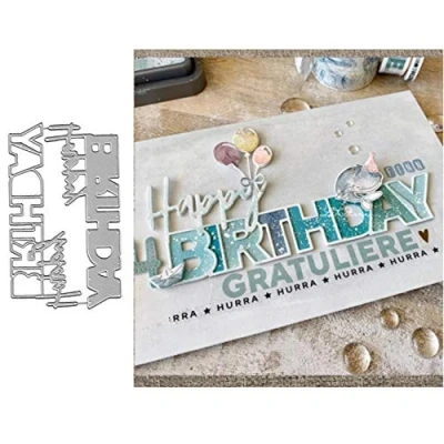 Image of Happy Birthday Letter Word Metal Die Cuts, Party Invitation Card Cutting Dies Cut Stencils for DIY Scrapbooking Album Decorative Embossing Paper Making