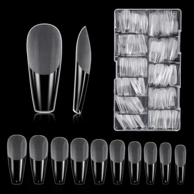 Image of Carehabi Pack of 500 False Nail Acrylic Tips with Storage Case for Salons and DIY Art at Home 10 Sizes (Semi Frosted)