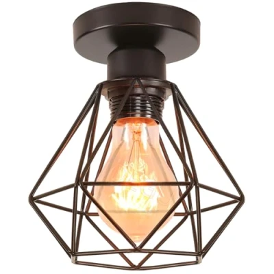 Image of iDEGU Vintage Ceiling Pendant Light Fixture, Geometric Cage Style Industrial Metal Lamp Shade E27 Chandelier for Bedroom Living Room Dining Room, 16cm (Black)