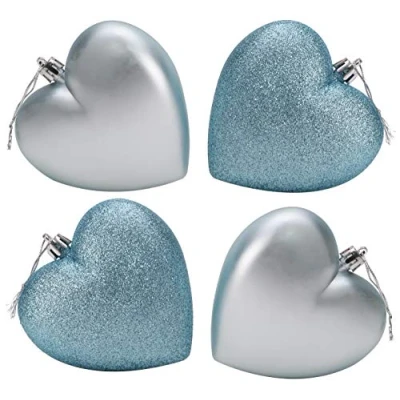 Image of Christmas Concepts® 4 100mm Heart Shaped Baubles Matte &amp; Glitter Design Decoration (Ice Blue)
