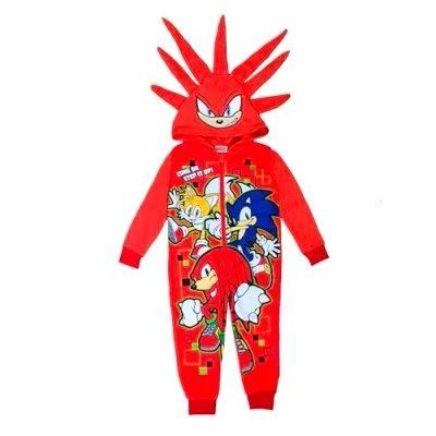 Image of Sonic The Hedgehog, Boys or Girls Hooded Onesie, All in One Pyjamas, Knuckles Red, Age 11 12 Years
