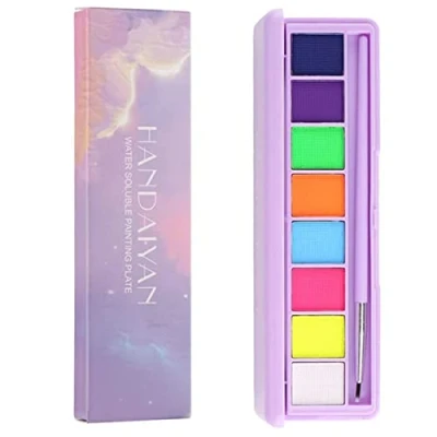 Image of Mysense 8 Colors Water Activated Eyeliner Palette,Face Paint Fluorescent Bright Rainbow Colorful Body Makeup,Matte and UV Graphic Eyeliner,With Brush 01