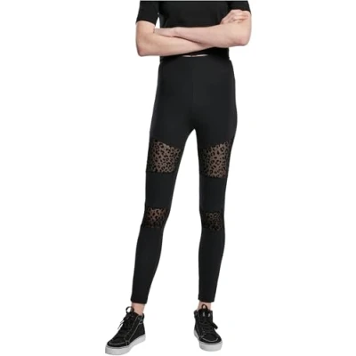 Image of Urban Classics Flock LACE Inset Leggings Trousers, Women&#039;s, Size: Medium, Black