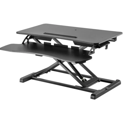 Image of Properav Mobile Two Tier Stand Up Desk Converter Workstation 110 505mm gas Spring Height Adjust with Keyboard Tray for Windows &amp; Mac Monitors Laptops such as Dell, BenQ, HP, MacBook, Lenovo Black