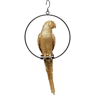 Image of Kare Design Deco Object Swinging Parrot, Gold, handmade animal gift idea, hanging decoration, room decor, decorative home accessories, 57x27x14 cm (H/W/D)
