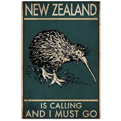 Image of BANANE NEW ZEALAND IS Calling and I Must Go Vintage Retro Kiwis Bird Wall Art Decoration of the house metal tin sign 6x8 inches