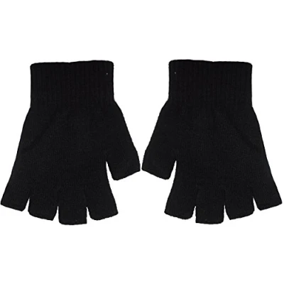 Image of Thermal Hot Winter Warm Soft Stretchable Knit Fingerless Magic Gloves (One Size, Plain Black)