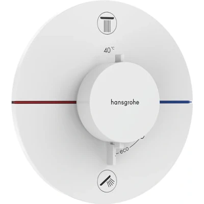 Image of hansgrohe ShowerSelect Comfort S thermostat conceiled, bathroom tap with safety stop at 40 C, round for showers and bath tubs, shower mixer 2 functions, matt white, 15554700