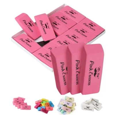 Image of Mr. Pen Pink Pencil Erasers, Large, Pack of 12