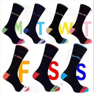 Image of John Rider 7 Pairs of Mens Days the Week Socks, UK Shoe Size 6 11