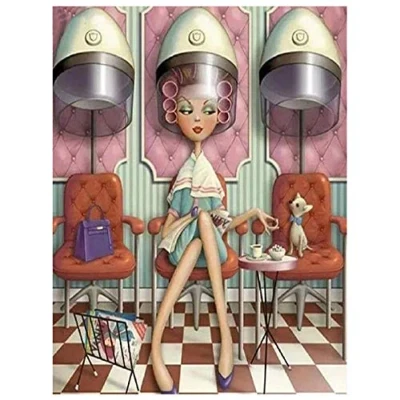 Image of 5D Diamond Painting Kit for Adults Full Drill Hairdressing Lady 40x50cm DIY Large Art Crystal Rhinestone Embroidery Cross Stitch Craft Canvas Pictures Home Wall Decor (16x20in)