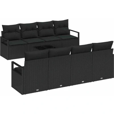 Image of vidaXL 9 Piece Garden Sofa Set with Cushions Black Poly Rattan