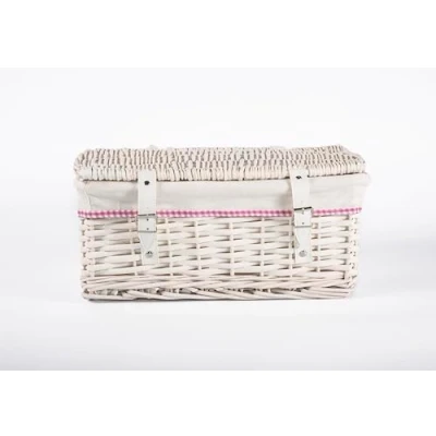 Image of Wicker Storage Hamper with Lid Liner Gift Basket (White, Small)