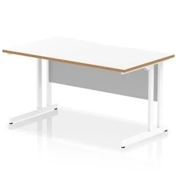Image of Oslo 1400 x 800mm Scalloped Edge Straight Office Desk White Top Natural Wood Cantilever Leg