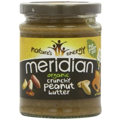 Image of MERIDIAN FOODS No GM Soya Organic Peanut Butter Crunchy 100% Nuts 280g