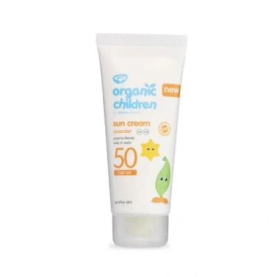 Image of Green People Organic Children Lavender Sun Cream SPF50 100ml Natural, Sunscreen for Kids Sensitive Skin, Water Repellent, Reef Safe Easy to Apply Babies 6m+, Toddlers,
