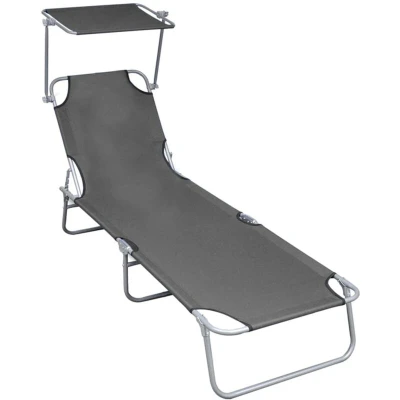 Image of vidaXL Folding Sun Lounger with Canopy Grey Aluminium
