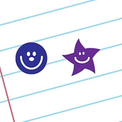 Image of 2 x Small Star/Smiley Face Stamps 8mm. Ideal Loyalty Stamp or Teacher Stamp. Self inking.