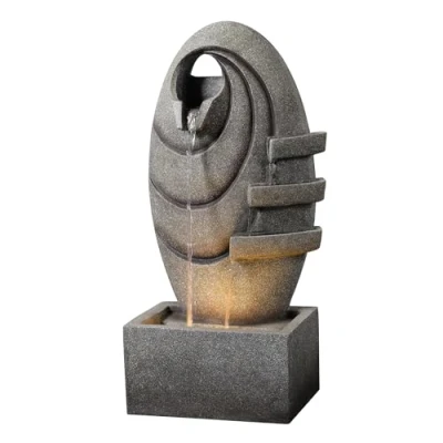 Image of Garden Outdoor Water Feature Modern Oval Fountain With Warm led Lights Grey Teamson Home