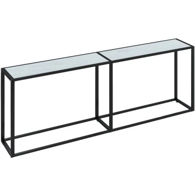 Image of vidaXL Console Table White Marble 220x35x75.5cm Tempered Glass