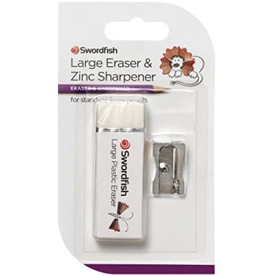 Image of Swordfish Large Eraser and Zinc Single Hole Pencil Sharpener [Pack of 1] 40284, Silver