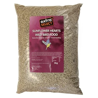 Image of Extra Select Sunflower Hearts Bird Food Husk Free, Oil Rich, High Energy Wild Seed for Year Round Feeding 5 kg