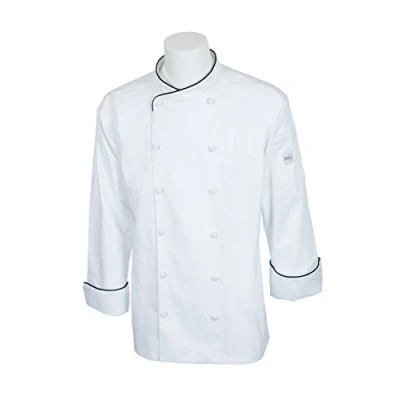 Image of Mercer Culinary Renaissance Men&#039;s Scoop Neck Chef Jacket, 4X Large, White (Black Piping), (Royal Blue M