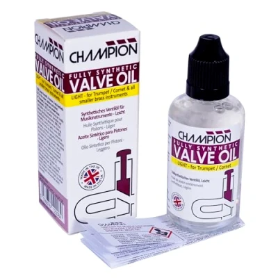 Image of Champion Valve &amp; Rotor Oil (Fully Synthetic Light) for Cornet, Trumpet, Flugelhorn and French Horn Rotors. Lubrication Brass Musical Instruments. 50ml. Made in the UK.