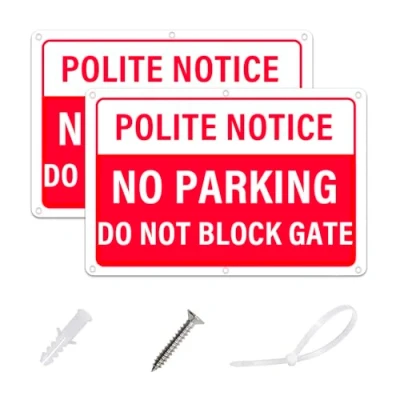 Image of AlfaView Polite Notice No Parking Do Not Block Gate Signs, 30 X 20CM Reflective Metal Sign,40 Mil Thick Aluminum, Rust Free,Fade Resistant, UV Protected,Easy Mounting (2 Pack)