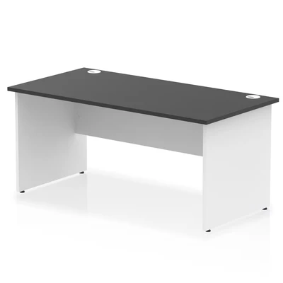 Image of Impulse 1600x800mm Straight Office Desk Black Top White Panel End Leg