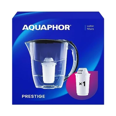 Image of AQUAPHOR Water Filter Jug Prestige I 1 X A5 Included Capacity 2.8l Fits in the fridge door Reduces Limescale Chlorine &amp; Microplastics Black