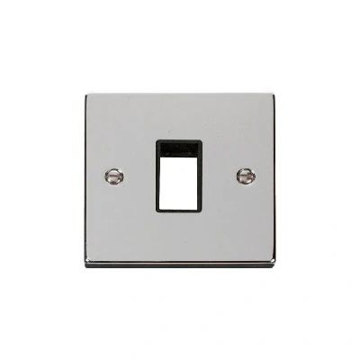 Image of Click Deco 1 Gang MiniGrid Single Aperture Unfurnished Plate Polished Chrome Black Inserts