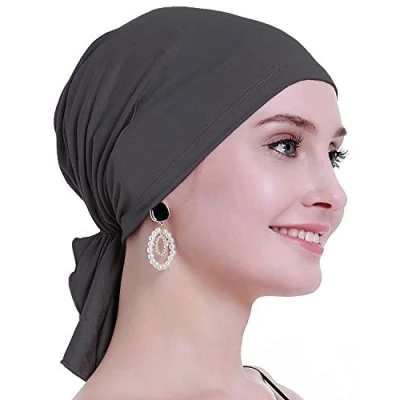 Image of osvyo Bamboo Chemo Headscarf for Women Hair Loss Cancer Slip On Headwear Turbans Hats caps Sealed Packaging Dark Grey