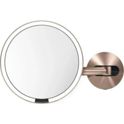 Image of simplehuman ST3021 20cm Wall Mount Hard Wired Sensor Mirror, Light Up Bathroom Makeup Magnifying 5x Magnification, Telescopic Swing Arm, LED Tru Lux System, Rose Gold Stainless Steel