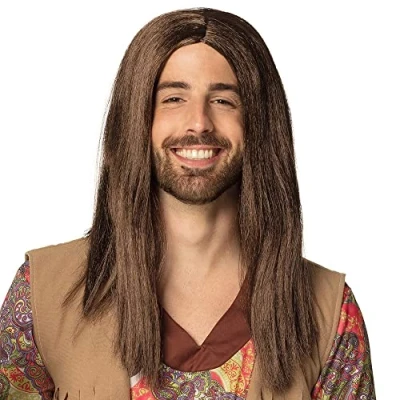 Image of Boland 86369 Hippie John Wig, Long, Smooth Hair, Brown