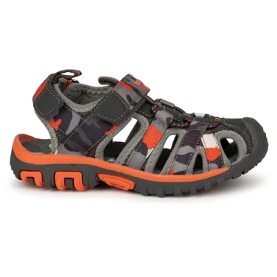 Image of Trespass Kids Adjustable Sandals Closed Toe with Cushioned Footbed Jaime Grey Orange