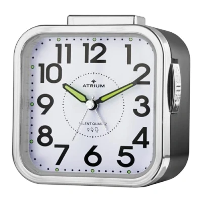Image of Atrium A530 7 Analogue Quartz Alarm Clock without Ticking Large Numbers Extra Loud Black
