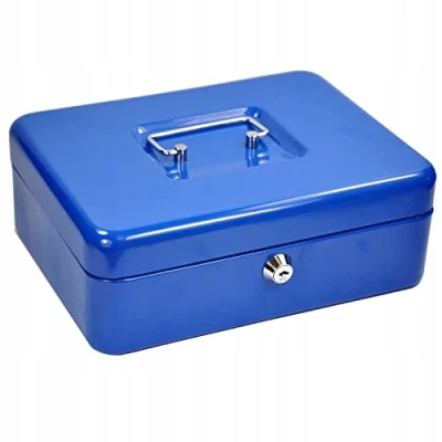 Image of Heavy Duty Metal Cash TIN Lockable Petty Money, Coin and Note Security Box with 2 keys different Safe (12, Blue)