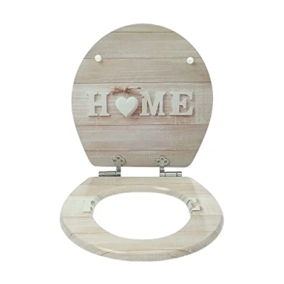 Image of 18&quot; MDF Toilet SEAT Universal Adjustable Fit Most Toilets Oval Seat┃Bathroom Standard Wooden WC +Fittings (Home Design)