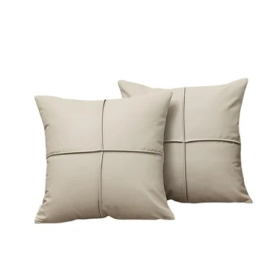 Image of KIJING 2 pcs Faux Leather Pillow Covers Modern Decorative 18X18 Inch Cushion Cover for Couch Sofa Chair Bed (oyster grey)
