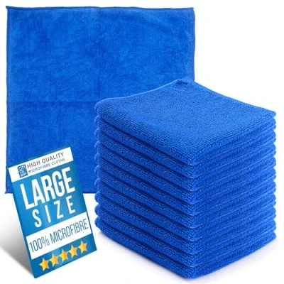 Image of Microfiber Cleaning Cloth, Large Size 40x40cm, Super Absorbent Lint Free Microfibre Cloths for Home, Kitchen, Surface, Mirrors, Bathrooms, Motorbike, Car (Green, 10)