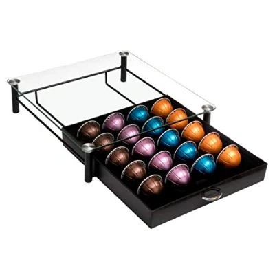 Image of Amtido Vertuo Coffee Capsule Holder &amp; Dolce Gusto Pod Storage Drawer Tempered Glass Top