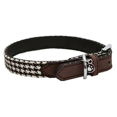 Image of Rosewood Wag N Walk Designer Brown Houndstooth Dog Collar, Medium