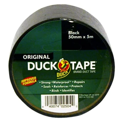Image of Duck Tape Original Black, Improved Formula High Strength Waterproof Gaffer and Duct Adhesive Cloth Repair 50mm x 5m