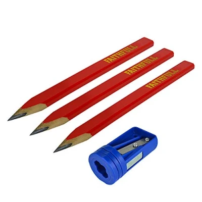 Image of Faithfull CPSHARP Carpenters Pencils (Pack of 3 +Sharp Card) Red