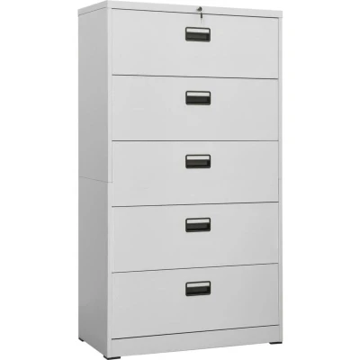 Image of vidaXL Steel Filing Cabinet Multiple File Format Accessible Five Drawer One Lock Light Grey 90x46x164 cm