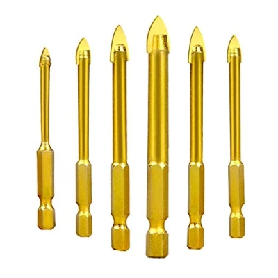 Image of ZFYQ Glass Drill Bits for Ceramic Tile Marble Mirror, with 1/4&quot; Hex Shank Titanium Coating, Set of 6 Pieces, 3/4/5/6/8/10mm