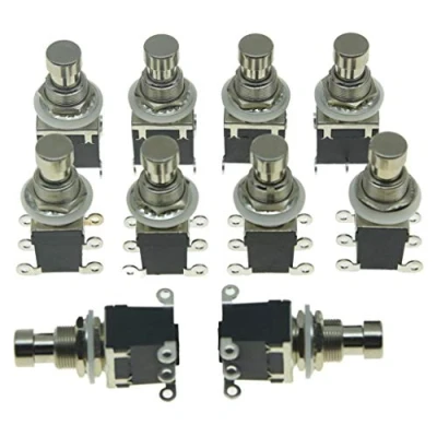Image of KAISH Pack of 10 Latching Stomp Push Button 6 Pin DPDT Side Terminals Guitar Effect Pedal Switch Footswitches Black