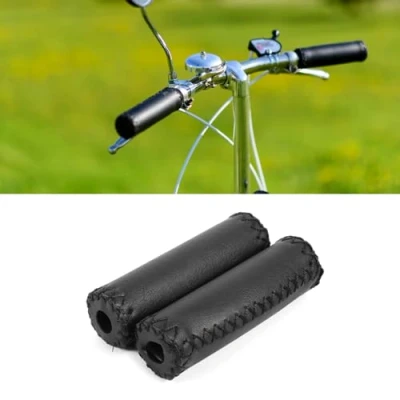 Image of DEWIN Leather Handlebar Grips, Brown Cover,Three Colors Retro Artificial Bicycle Grips Bike Handle Cover 1 Pair (Black)