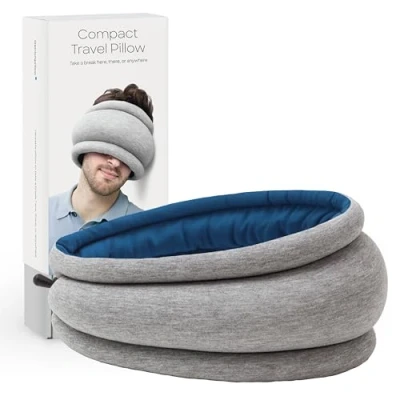 Image of Ostrichpillow Light Commuting, Travel Pillow &amp; Power Nap Premium Comfort Lightweight, Adjustable to Your Head, Small Versatile, Reversible Design, Easy Cleaning (Sleepy Blue)